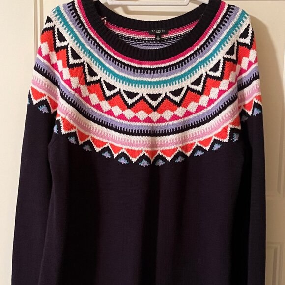 Talbots NWOT Black Fair Isle Cotton Blend Long Sleeve Sweater Size 1X - Picture 1 of 9